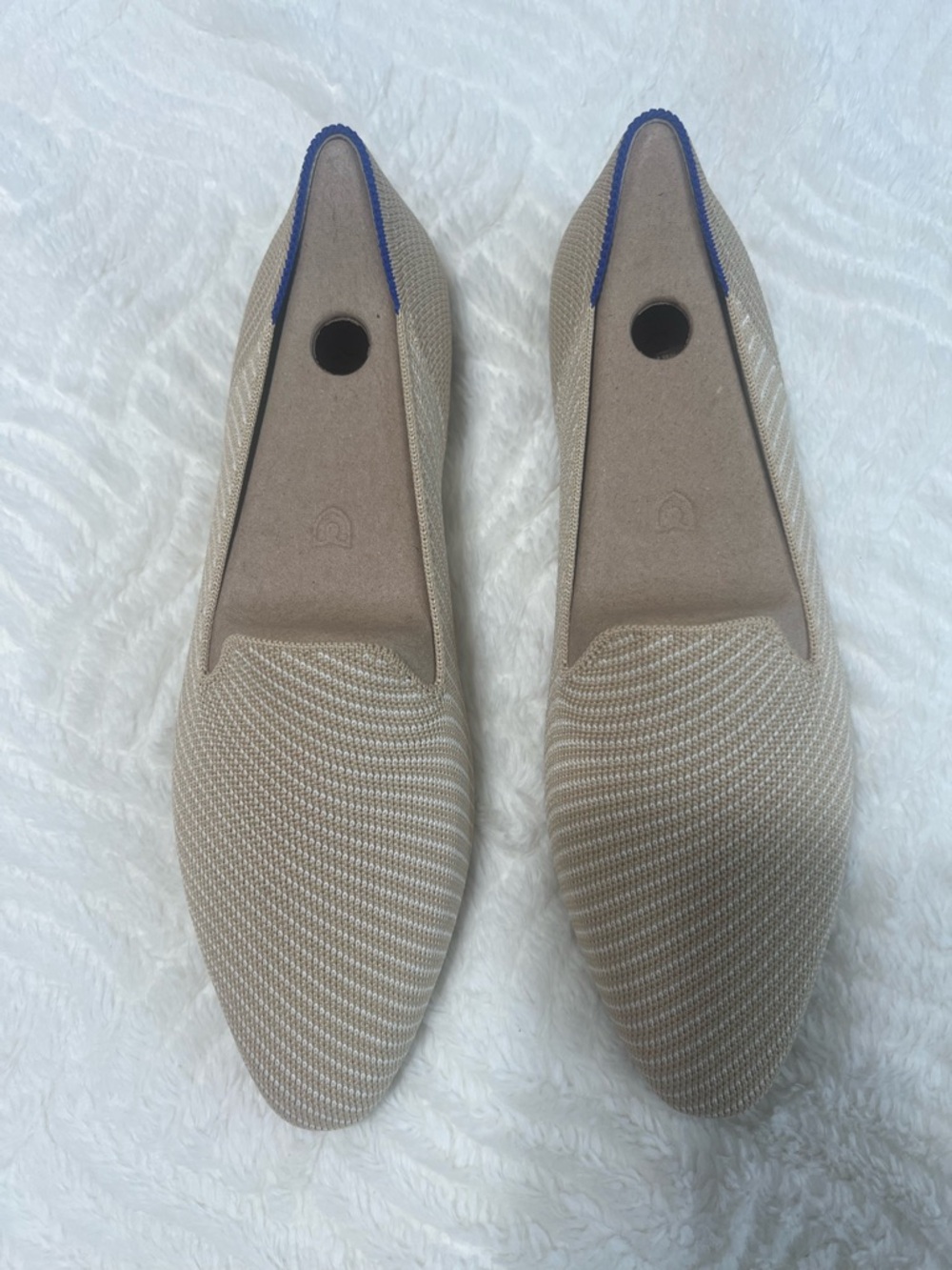 Rothy's Beige Knit Flats with Blue Heel Trim - Picture 2 of 15